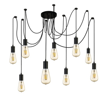 Squiggle 5 Light Black Metal & Cables Pendant