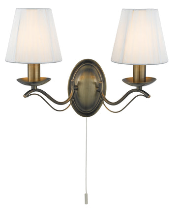 Andretti 2 Light Antique Brass & Cream Shades Wall Light