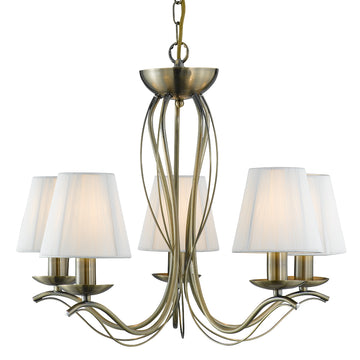Pernette 5 Light Antique Brass & Ivory Shades Chandelier