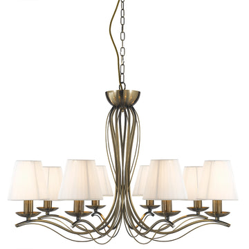 Pernette 8 Light Antique Brass & Cream Shades Chandelier