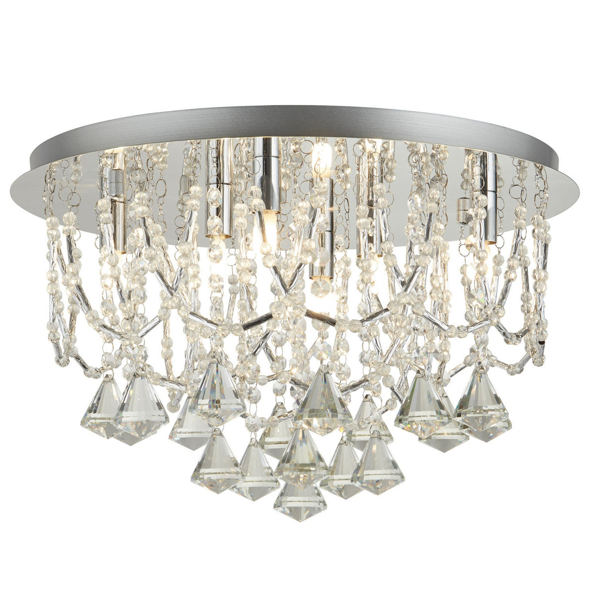 Mela 6 Lights Chrome & Clear Crystal Pyramid Drops Flush