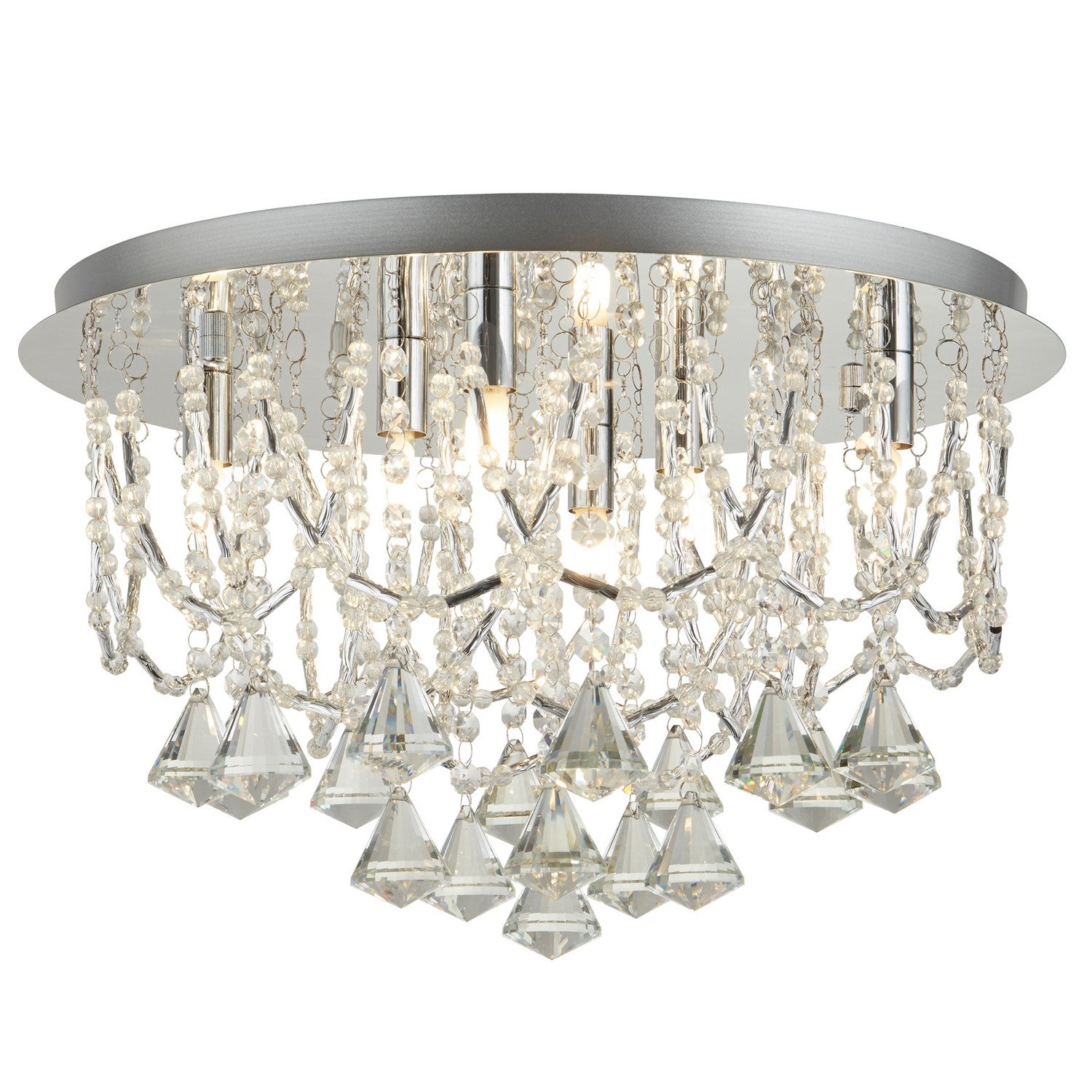Mela 6 Lights Chrome & Clear Crystal Pyramid Drops Flush