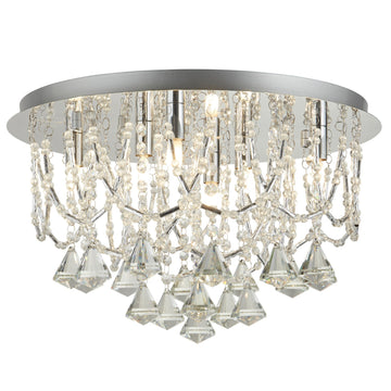Mela 6 Lights Chrome & Clear Crystal Pyramid Drops Flush