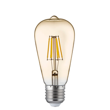 Led Lamps Pack X 5 Amber Glass Filament Squirrel Bulb E27 6W 600Lm