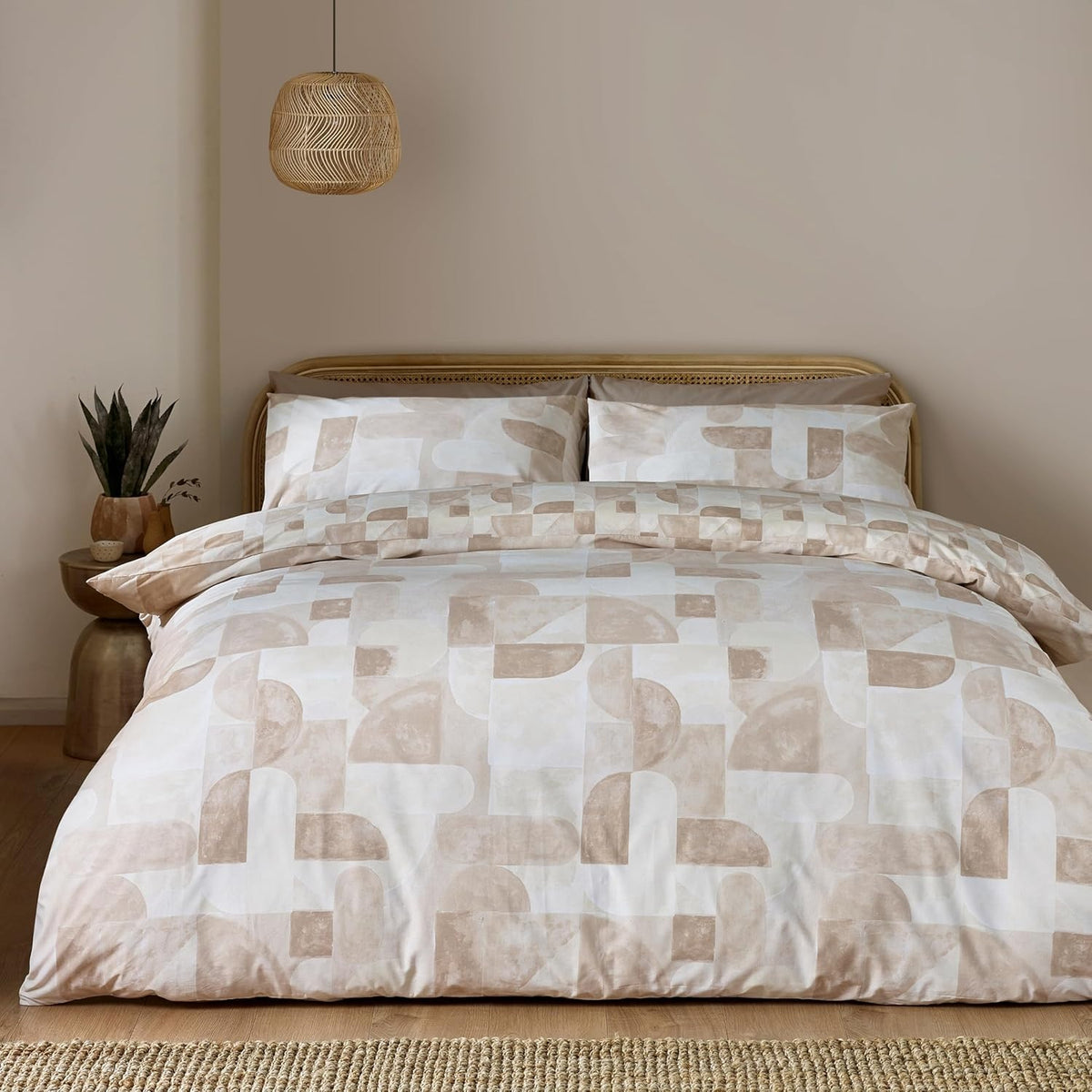 Catherine Lansfield Geometric Duvet Cover Set, Double, Natural