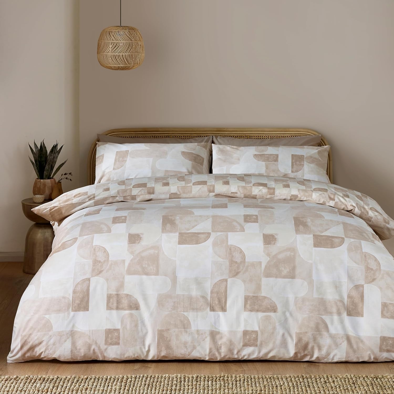 Catherine Lansfield Geometric Duvet Cover Set, Single, Natural