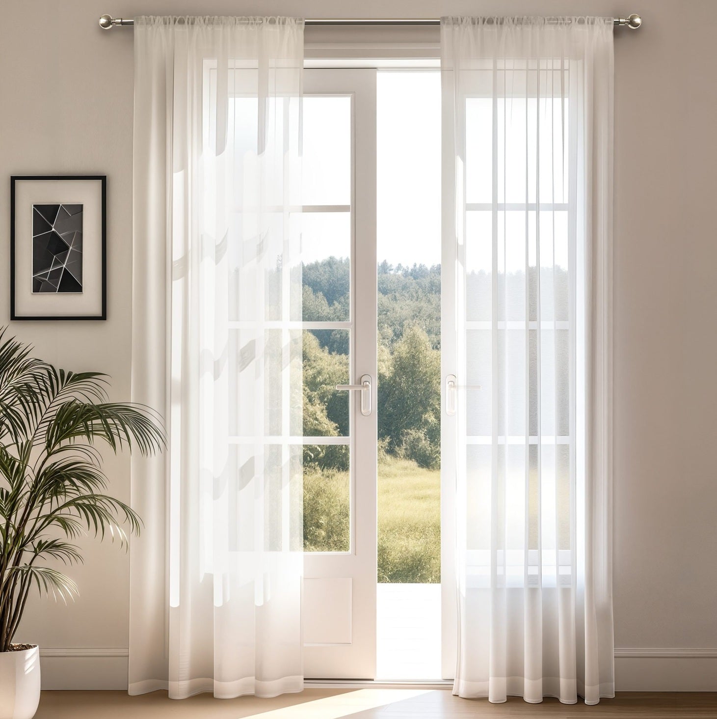 Sheer Plain Woven Voile Rod Slot Top Curtains Panel Pair 183cm 72" White