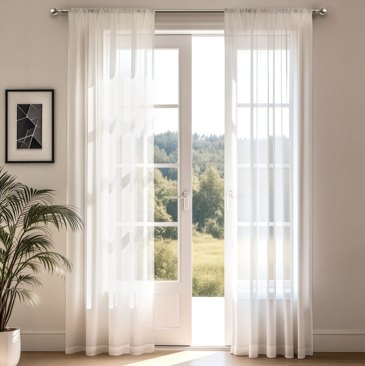 Sheer Plain Woven Voile Rod Slot Top Curtains Panel Pair 229cm 90" White