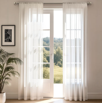 Sheer Plain Woven Voile Rod Slot Top Curtains Panel Pair 122cm 48" White