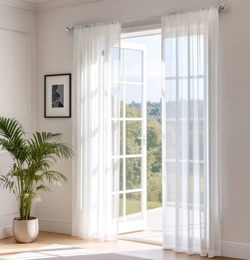 Sheer Plain Woven Voile Rod Slot Top Curtains Panel Pair 183cm 72" White