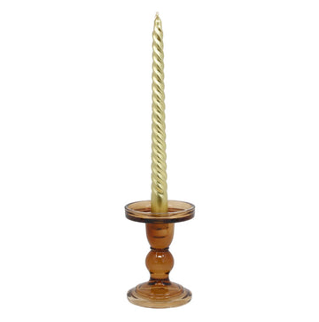 Amber Glass Candle Stick Holder Small