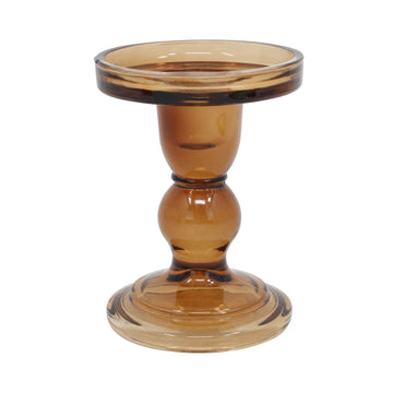 Amber Glass Candle Stick Holder Small