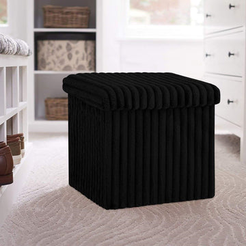 Foldable Storage Box Foot Stool Ottoman Pouffe Seat - Black