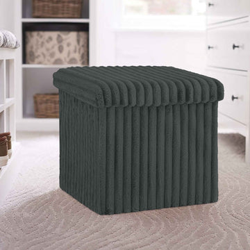 Foldable Storage Box Foot Stool Ottoman Pouffe Seat - Charcoal