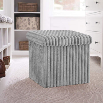 Foldable Storage Box Foot Stool Ottoman Pouffe Seat - Grey