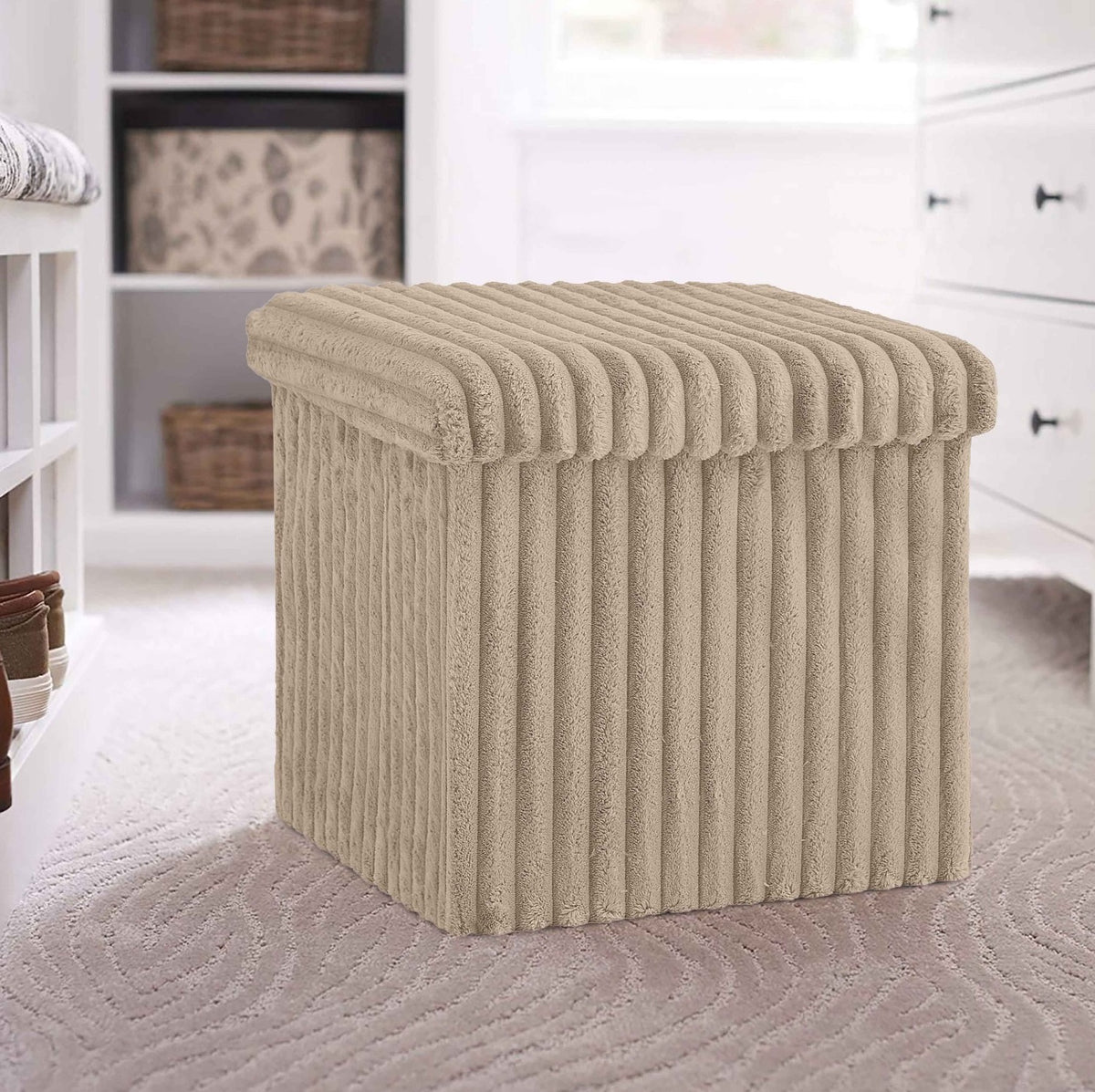 Foldable Storage Box Foot Stool Ottoman Pouffe Seat - Mink