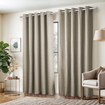 Jacquard Textured Blackout Eyelet Ring Top Curtains 90" x 90" - Stone Natural