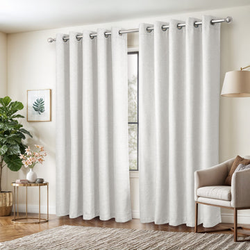 Jacquard Textured Blackout Eyelet Ring Top Curtains 66" x 90" - White