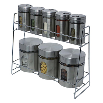 9Pc Silver Tea Coffee Sugar Canisters Storage Jars