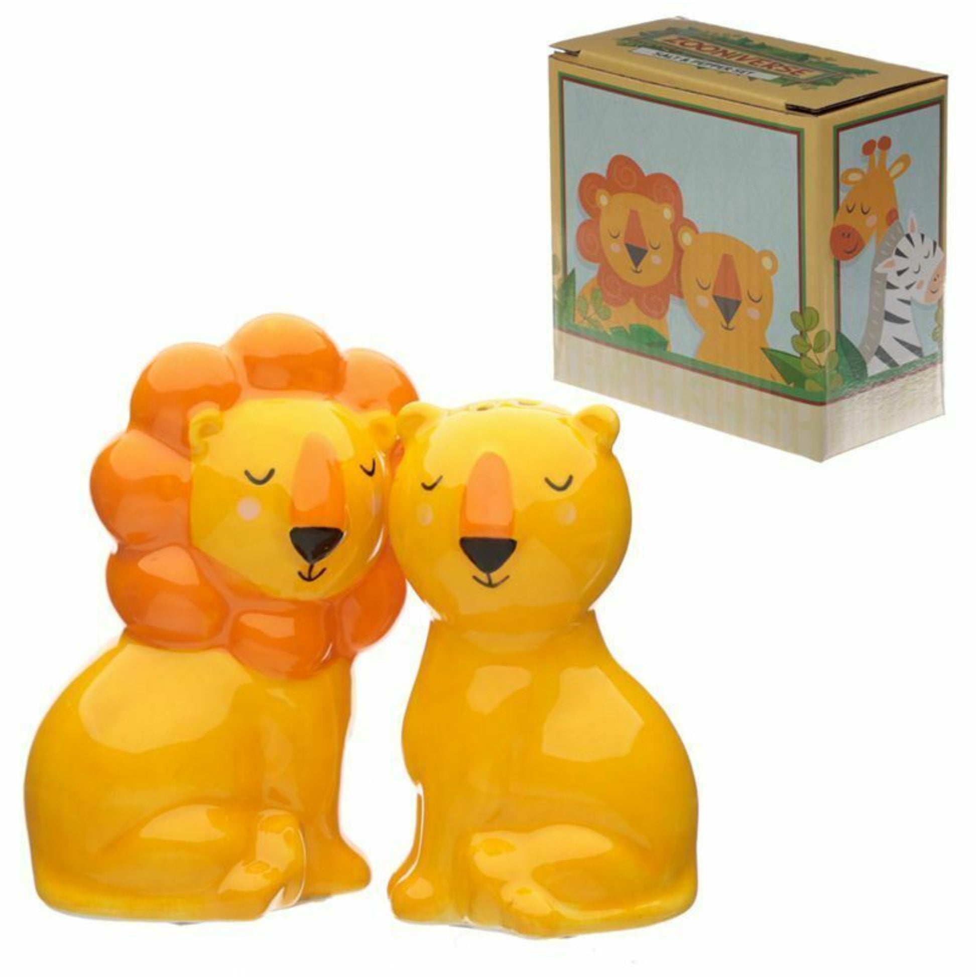 Lion Salt & Pepper Set Novelty Ceramic Dispenser Shaker Pot Seasoning Kitchen