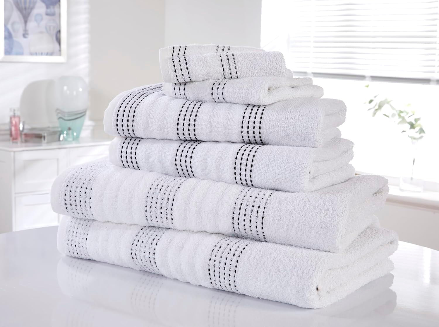 Spa Bath Towel Embroidered Trim 100% Cotton 480GSM - White