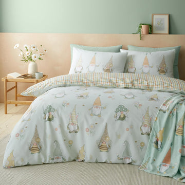 Catherine Lansfield Gonk Gingham Duvet Cover Set, Double, Mint Green