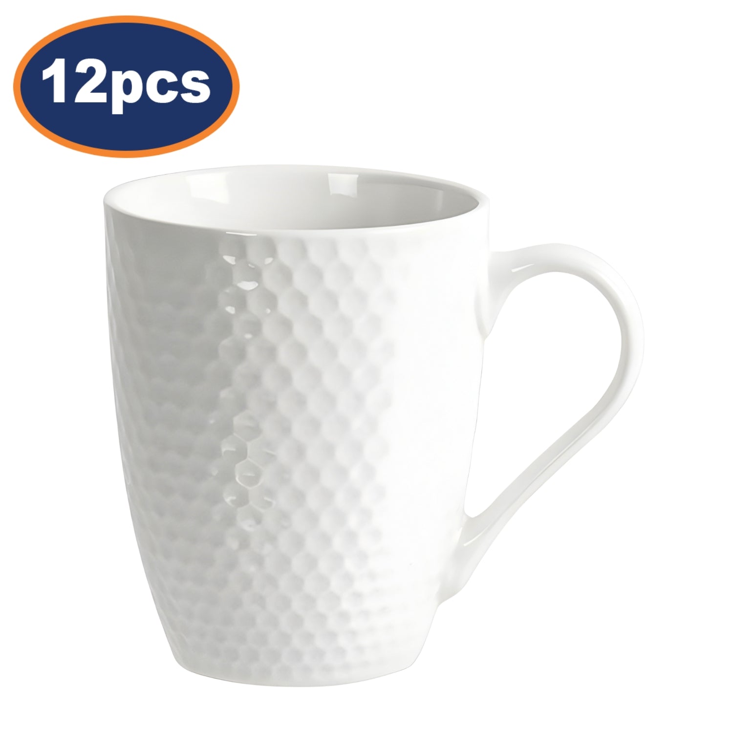 12Pcs 300ml Embossed Honeycomb Ceramic Coffee Mugs Set