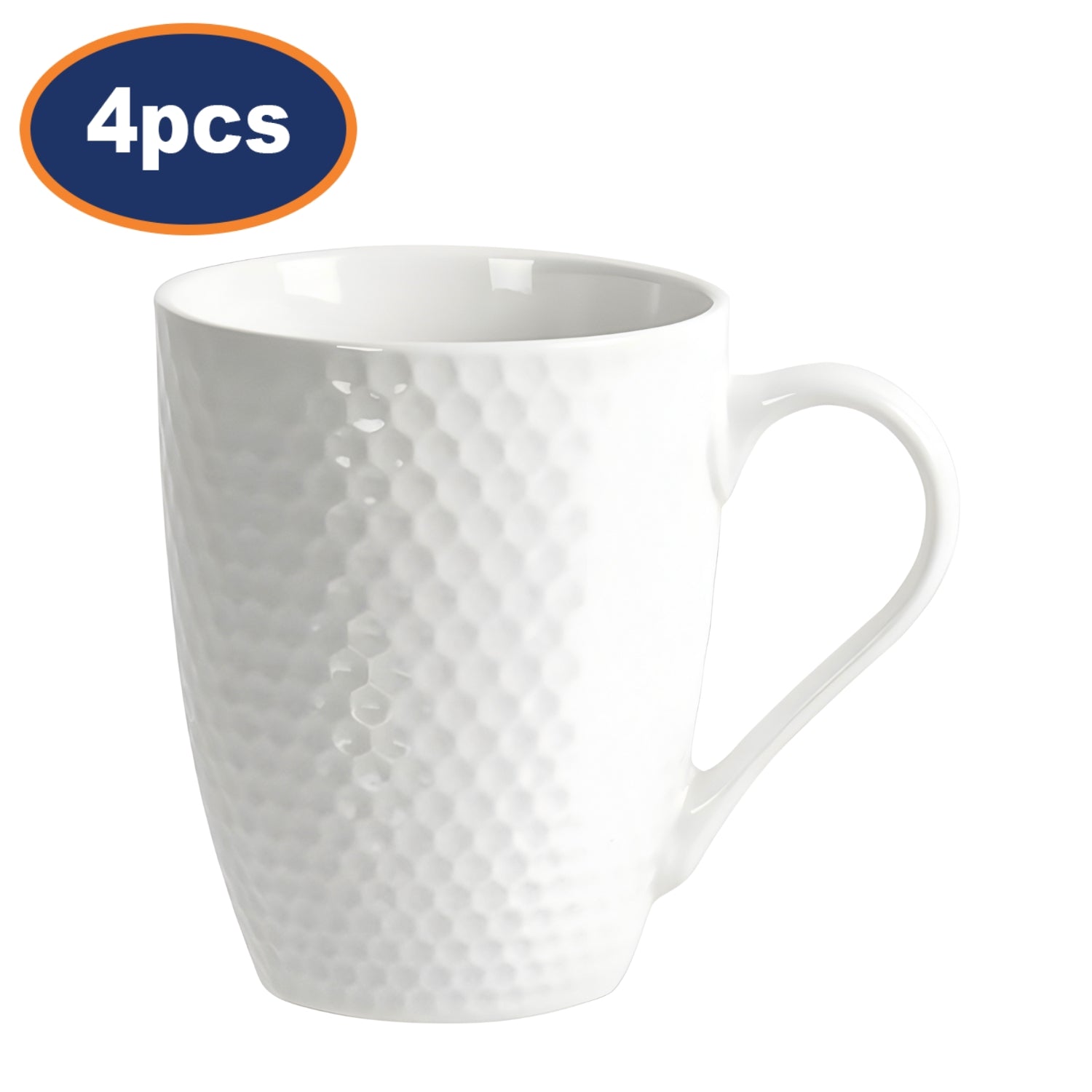 4Pcs 300ml Embossed Honeycomb Ceramic Coffee Mugs Set