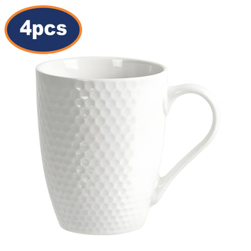 4Pcs 300ml Embossed Honeycomb Ceramic Coffee Mugs Set