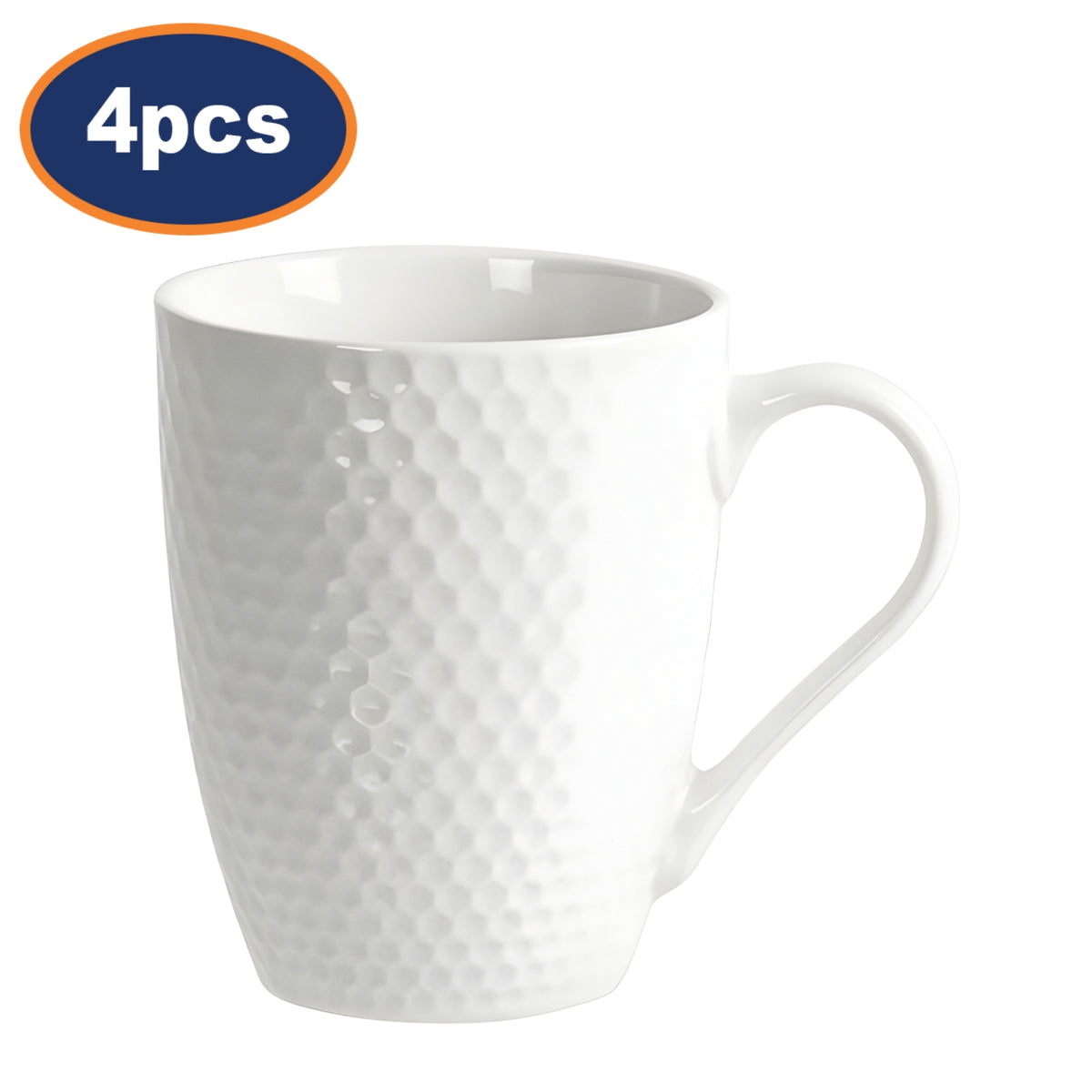 4Pcs 300ml Embossed Honeycomb Ceramic Coffee Mugs Set