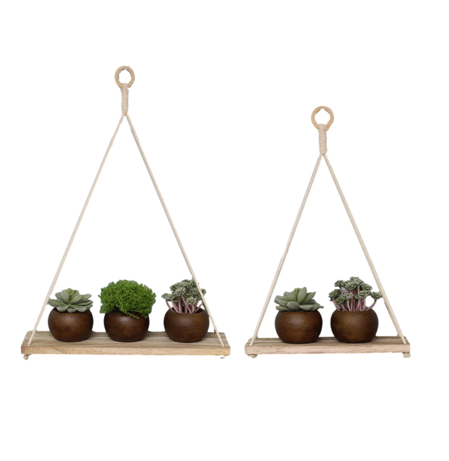 2pcs Wood Rope Hanging Shelves