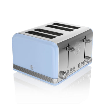 Swan 4-Slice Blue Stainless Steel Toaster