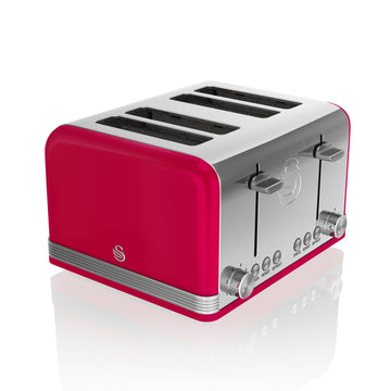 Swan 4 Slice Retro Red Stainless Steel Toaster