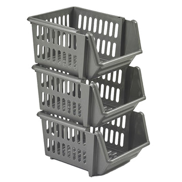 3Tier Stackable Fruit Vegetable Basket Plastic Black