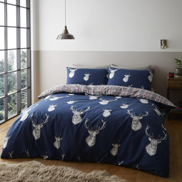 Catherine Lansfield Stag Head Duvet Cover Set, King, Navy & Grey