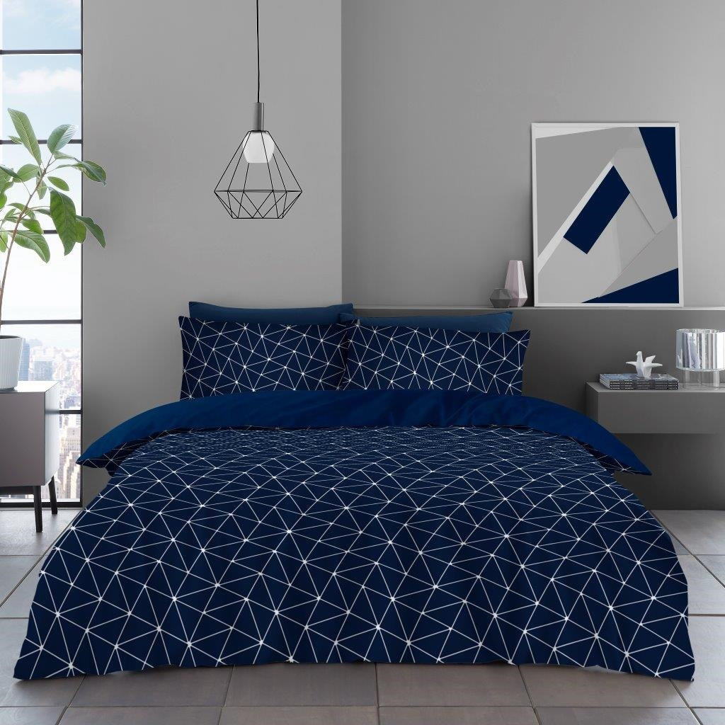 Triangle Geometric Duvet Cover Set, Double, Navy