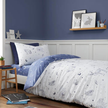 Flannelette Brushed Cotton Starlight Animals Duvet Cover Set, Single