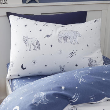 Flannelette Brushed Cotton Starlight Animals Duvet Cover Set, Toddler Cotbed