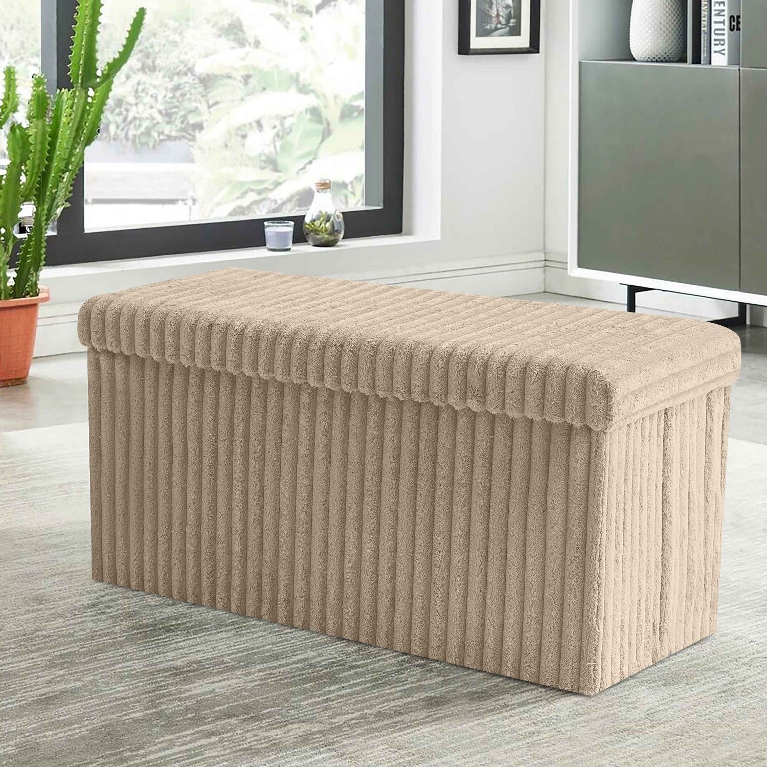 Foldable Storage Box Foot Stool Ottoman Pouffe Seat - Mink