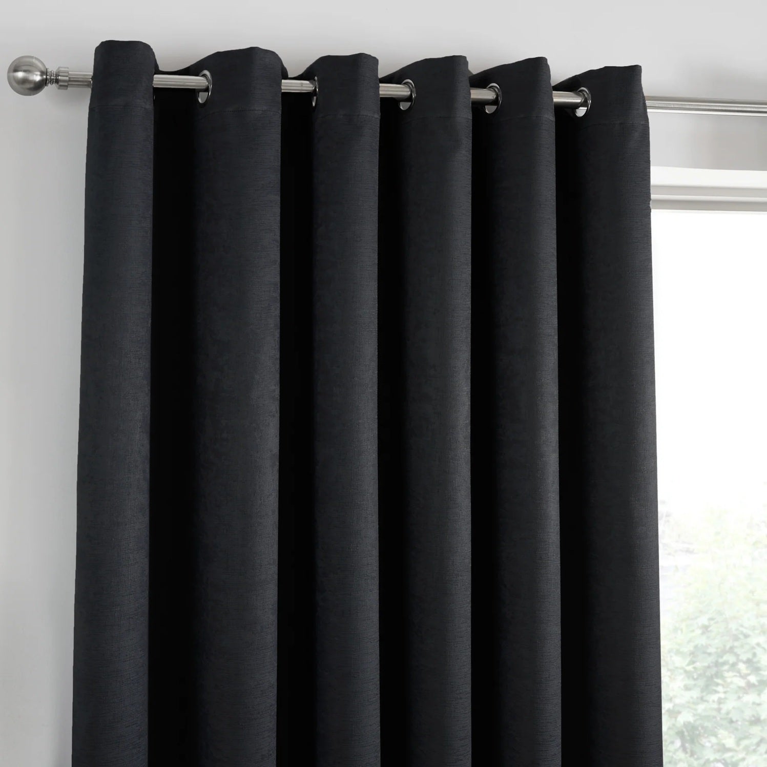 Classic Vogue Textured Dim Out Thermal Eyelet Ring Top Curtains 90" x 90" - Black