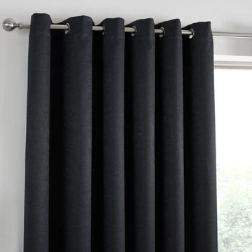 Classic Vogue Textured Dim Out Thermal Eyelet Ring Top Curtains 90" x 90" - Black