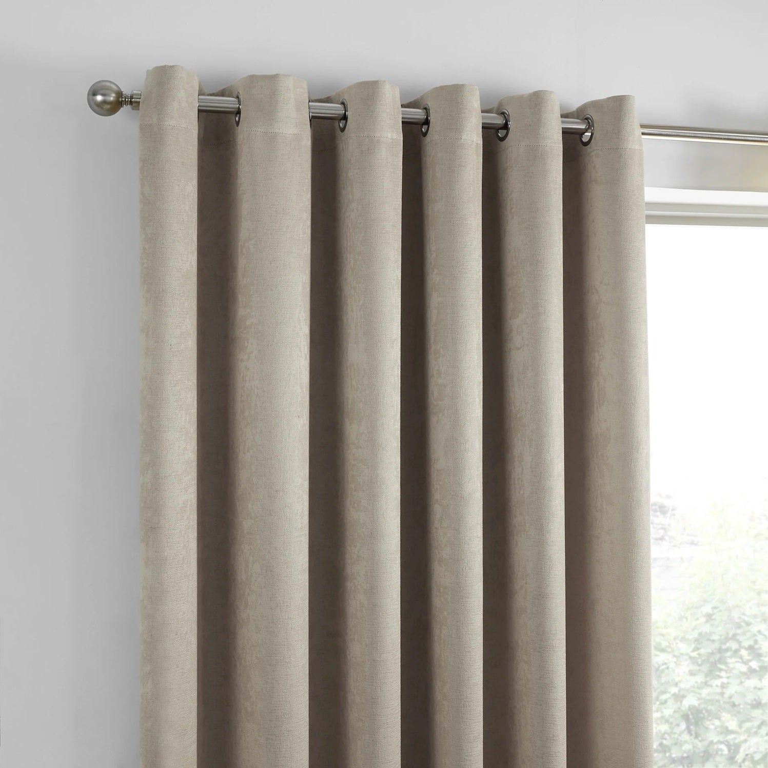 Classic Vogue Textured Dim Out Thermal Eyelet Ring Top Curtains 90" x 90" - Natural