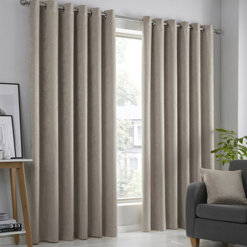 Classic Vogue Textured Dim Out Thermal Eyelet Ring Top Curtains 66" x 90" - Natural