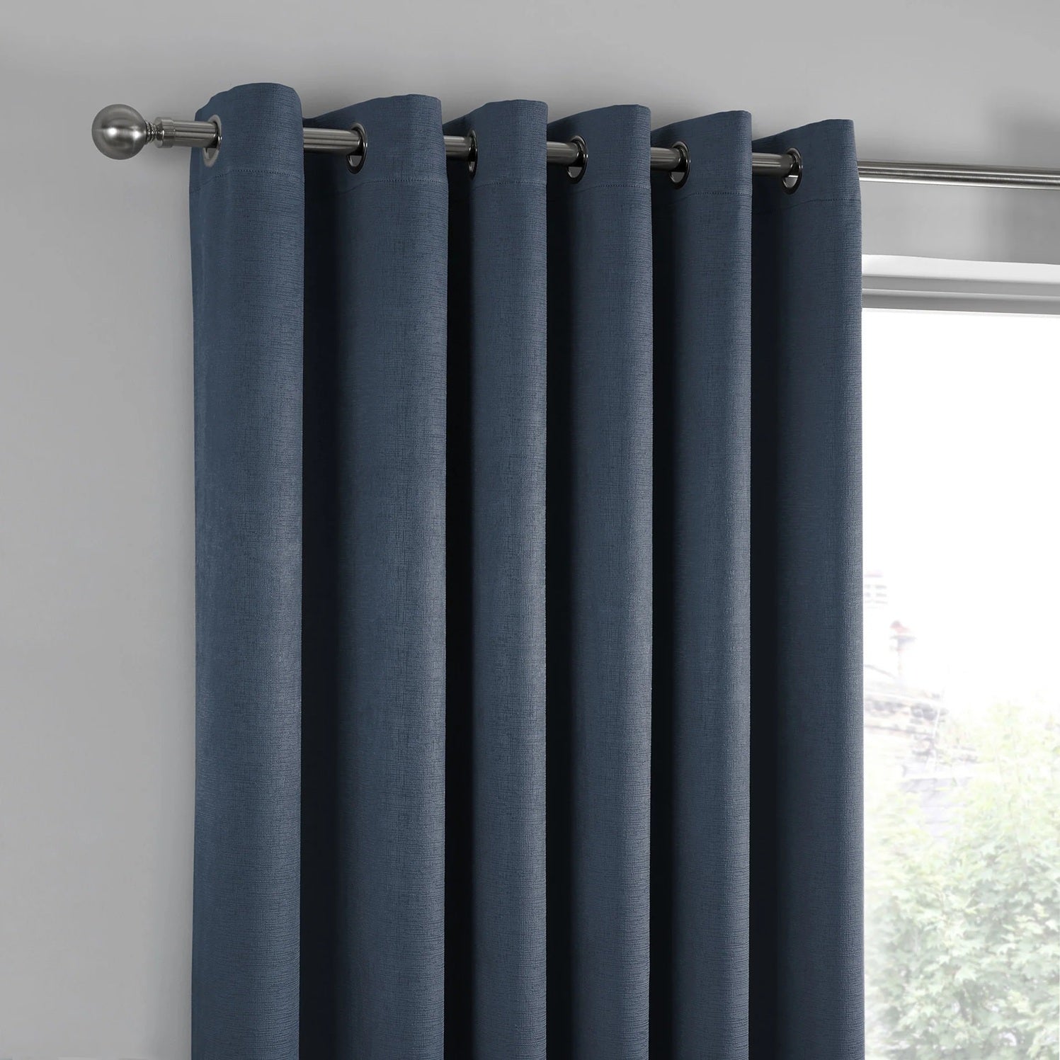 Classic Vogue Textured Dim Out Thermal Eyelet Ring Top Curtains 66" x 90" - Navy