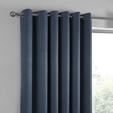 Classic Vogue Textured Dim Out Thermal Eyelet Ring Top Curtains 90" x 90" - Navy