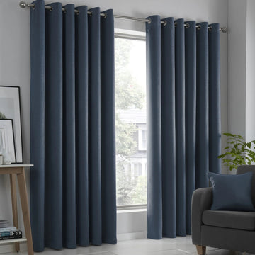 Classic Vogue Textured Dim Out Thermal Eyelet Ring Top Curtains 46" x 54" - Navy