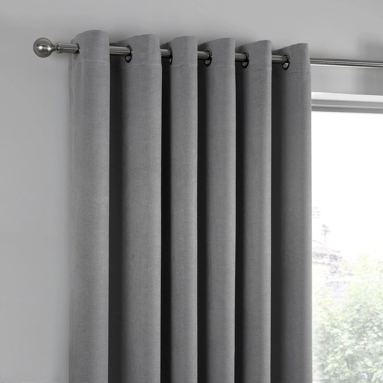 Classic Vogue Textured Dim Out Thermal Eyelet Ring Top Curtains 46" x 54" - Silver
