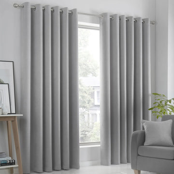Classic Vogue Textured Dim Out Thermal Eyelet Ring Top Curtains 46" x 54" - Silver