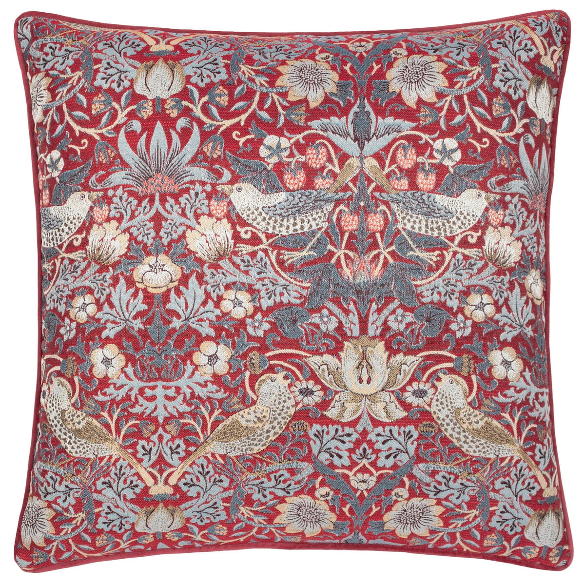 William Morris Strawberry Thief Filled Cushion 55x55cm Berry