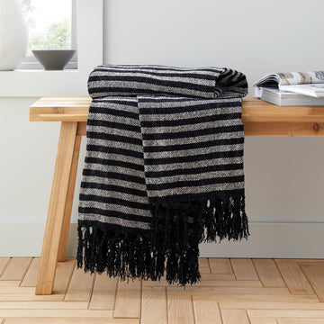 Catherine Lansfield Stripe Chenille Throw 130x170cm, Black